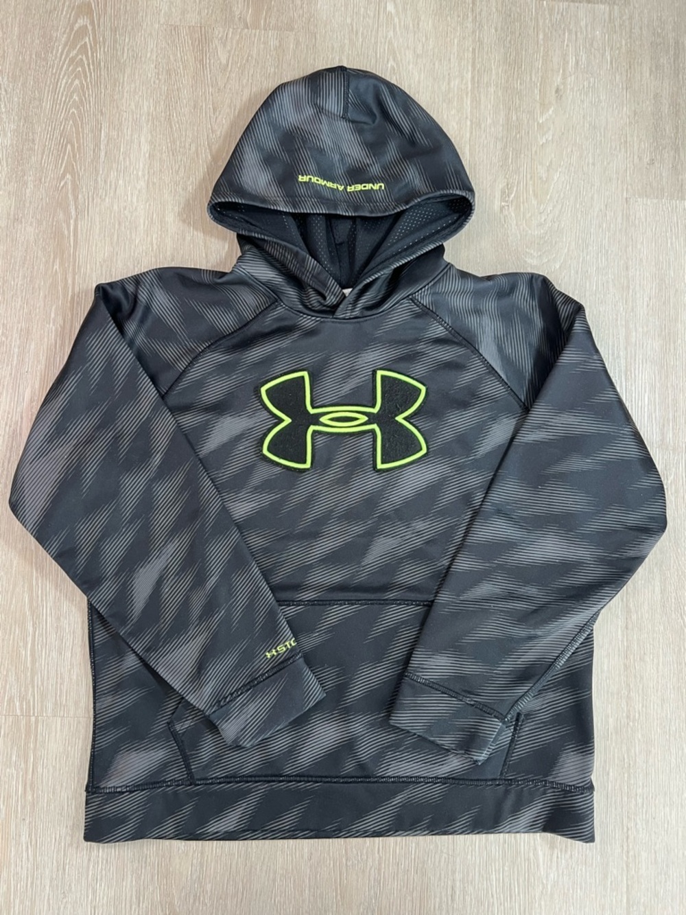 Under Armour Black Hoodie with Neon Lime Logo Trim - Youth XL